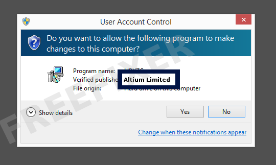 Screenshot where Altium Limited appears as the verified publisher in the UAC dialog